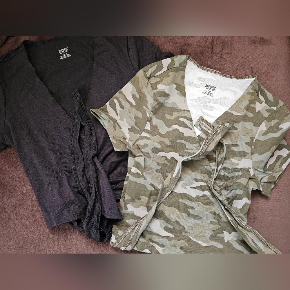 PINK Victoria's Secret - Camo & Black Cropped Twist Tie Top Bundle Size Medium - Picture 2 of 4